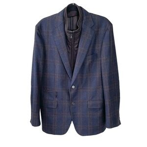 SAMUELSOHN Wool Single Breasted Blazer Jacket Removable Zip Bib Blue Brown 42R